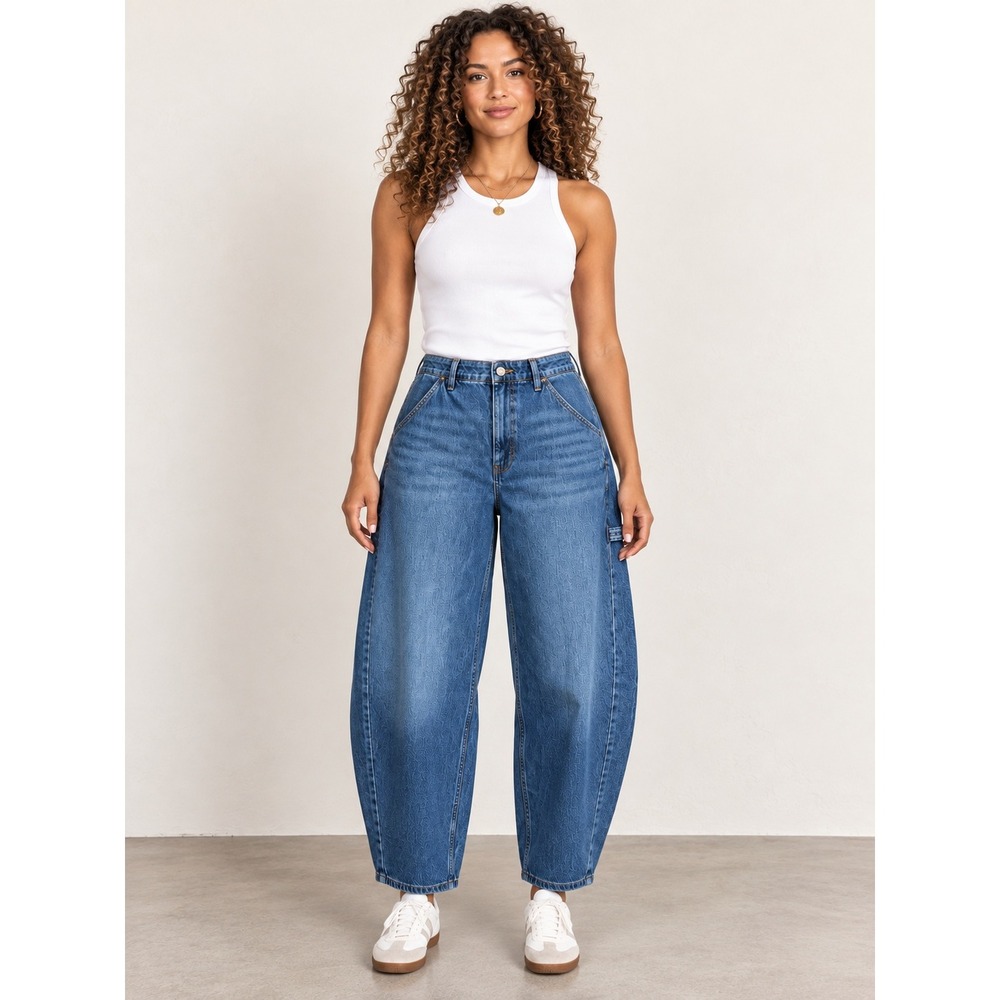 Free Assembly Barrel Leg Jeans Womens 16 Blue Cotton Carpenter
